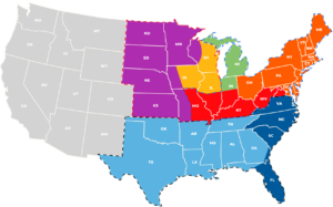 map of U.S. with territory covered by Rhino Tool House